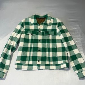 Palm Angels Green & White Check Curved Logo Trucker Jacket